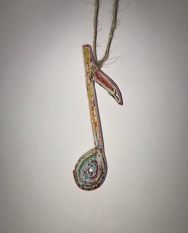 Hand Quilled Recycled Magazine Music Ornament #QO10663