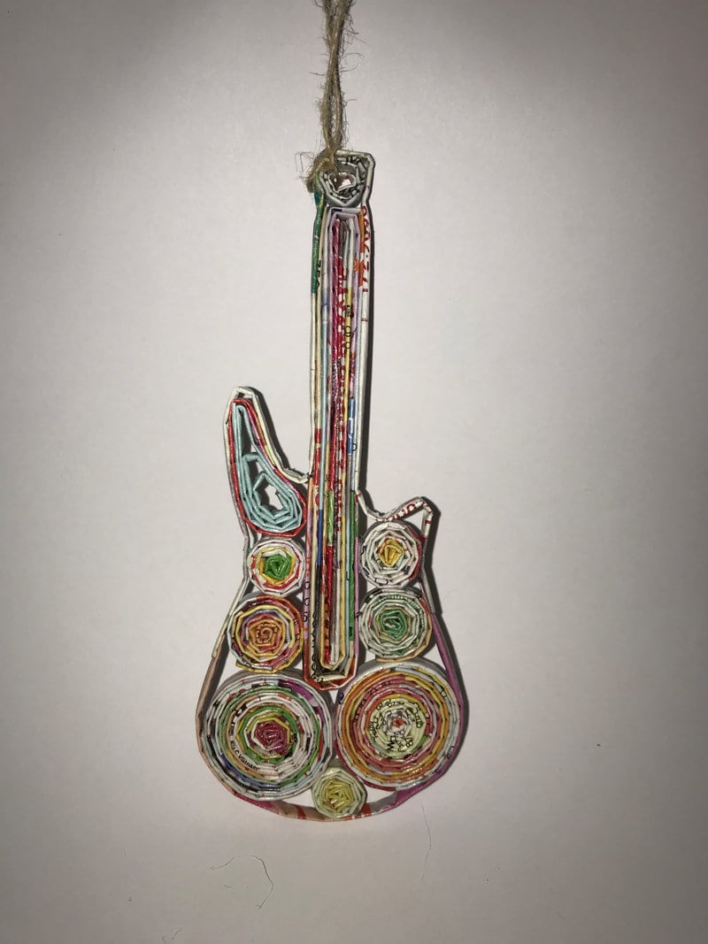 Hand Quilled Recycled Magazine Guitar Ornament #QO10665