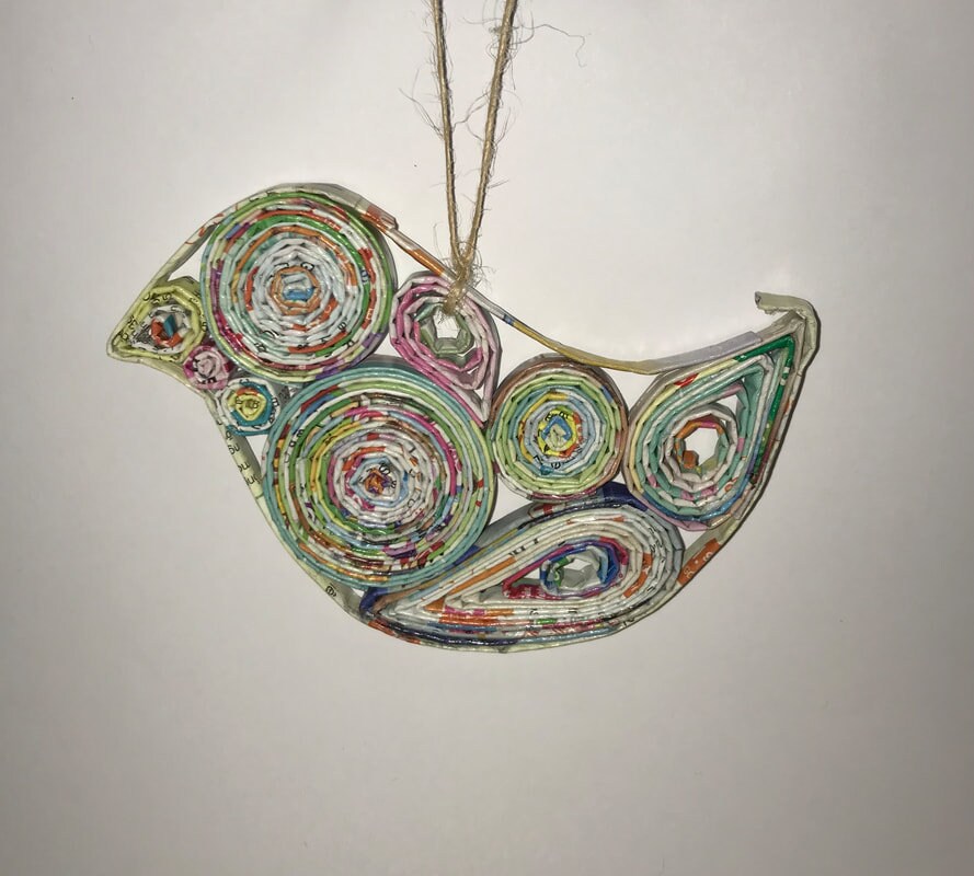 Hand Quilled Recycled Bird Ornament #QO10671