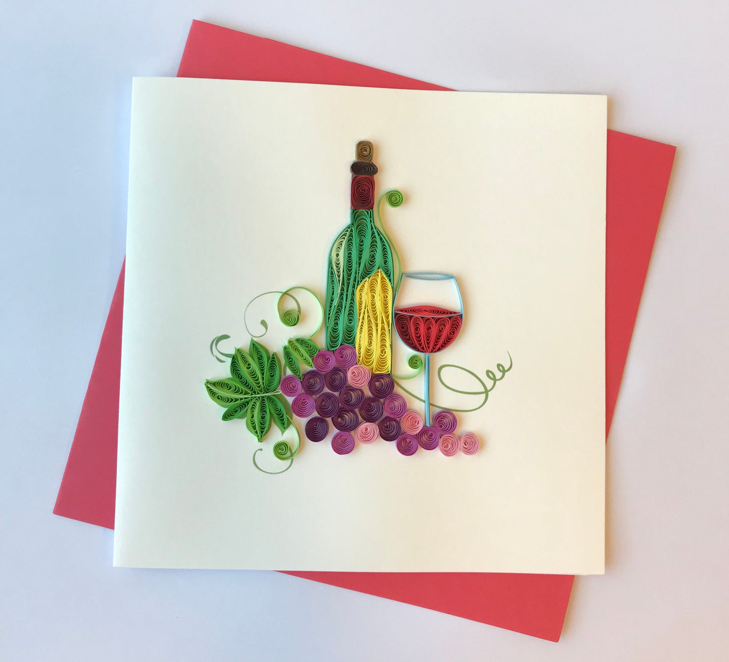 Hand Quillled Greeting Card WIne Bottle #QC10762