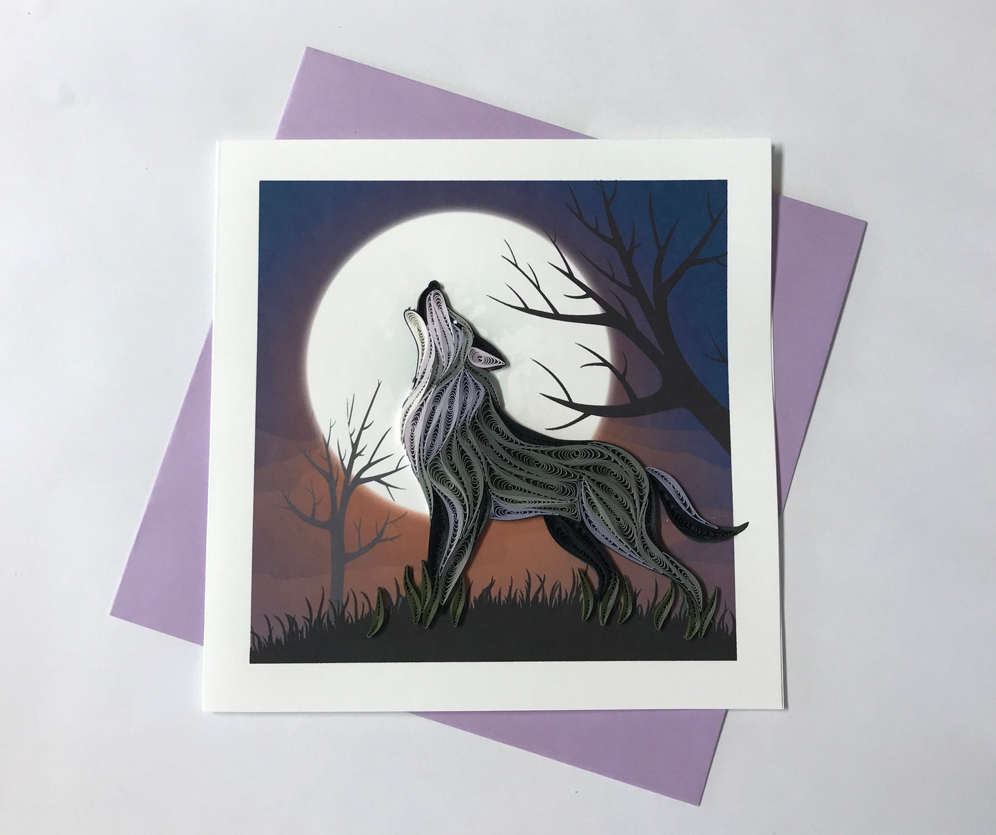Hand Quilled Greeting Card Wolf #QC