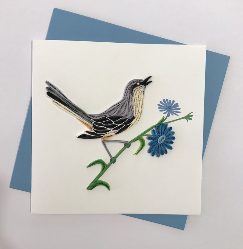 Hand Quilled Greeting Card Mockingbird #QC10325