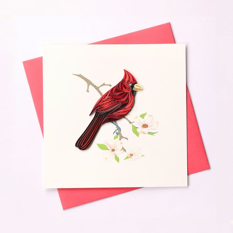 Hand Quilled Greeting Card Cardinal #QC10442
