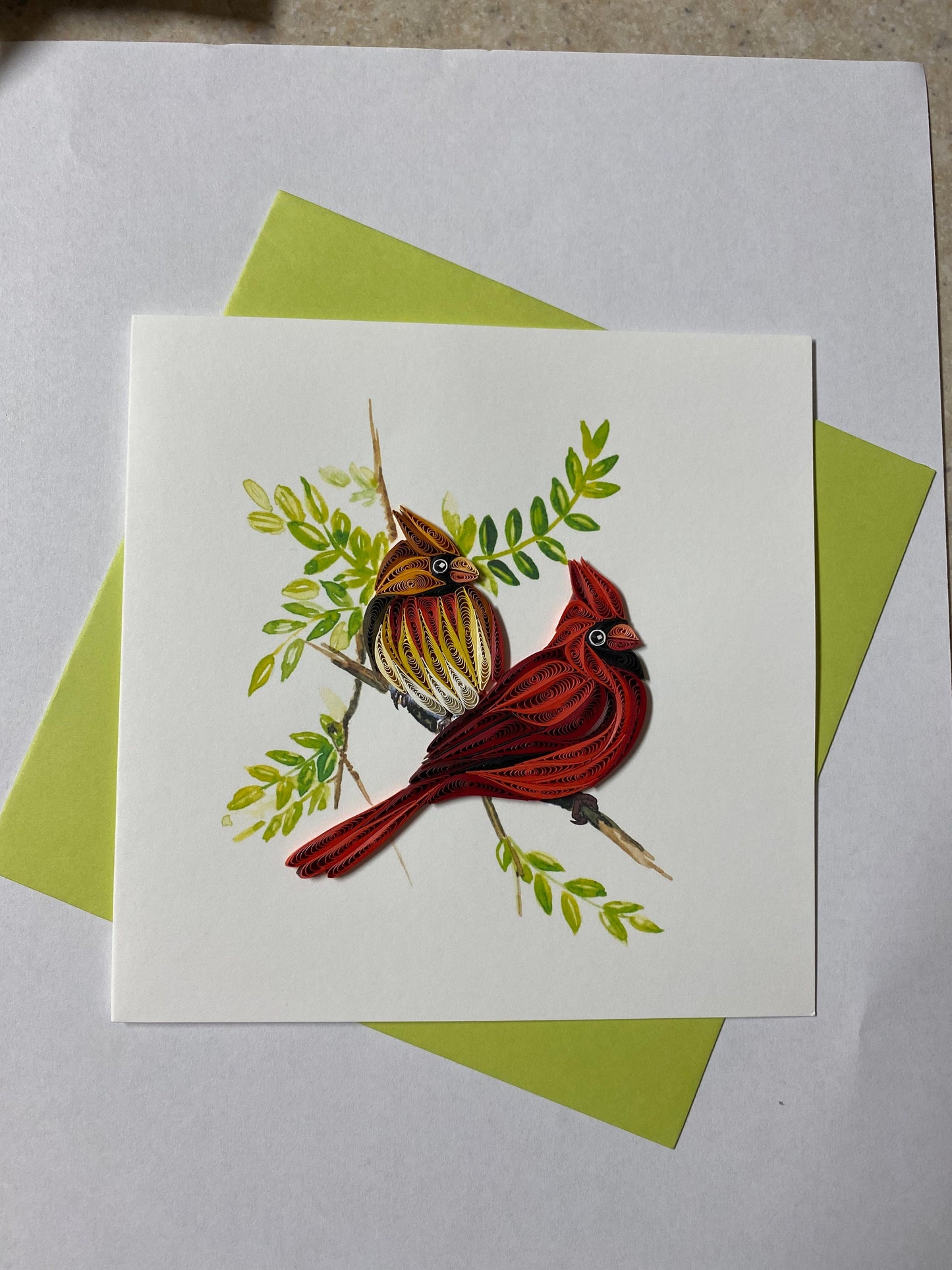 Hand Quilled Greeting Card Cardinal Pair #QC11024
