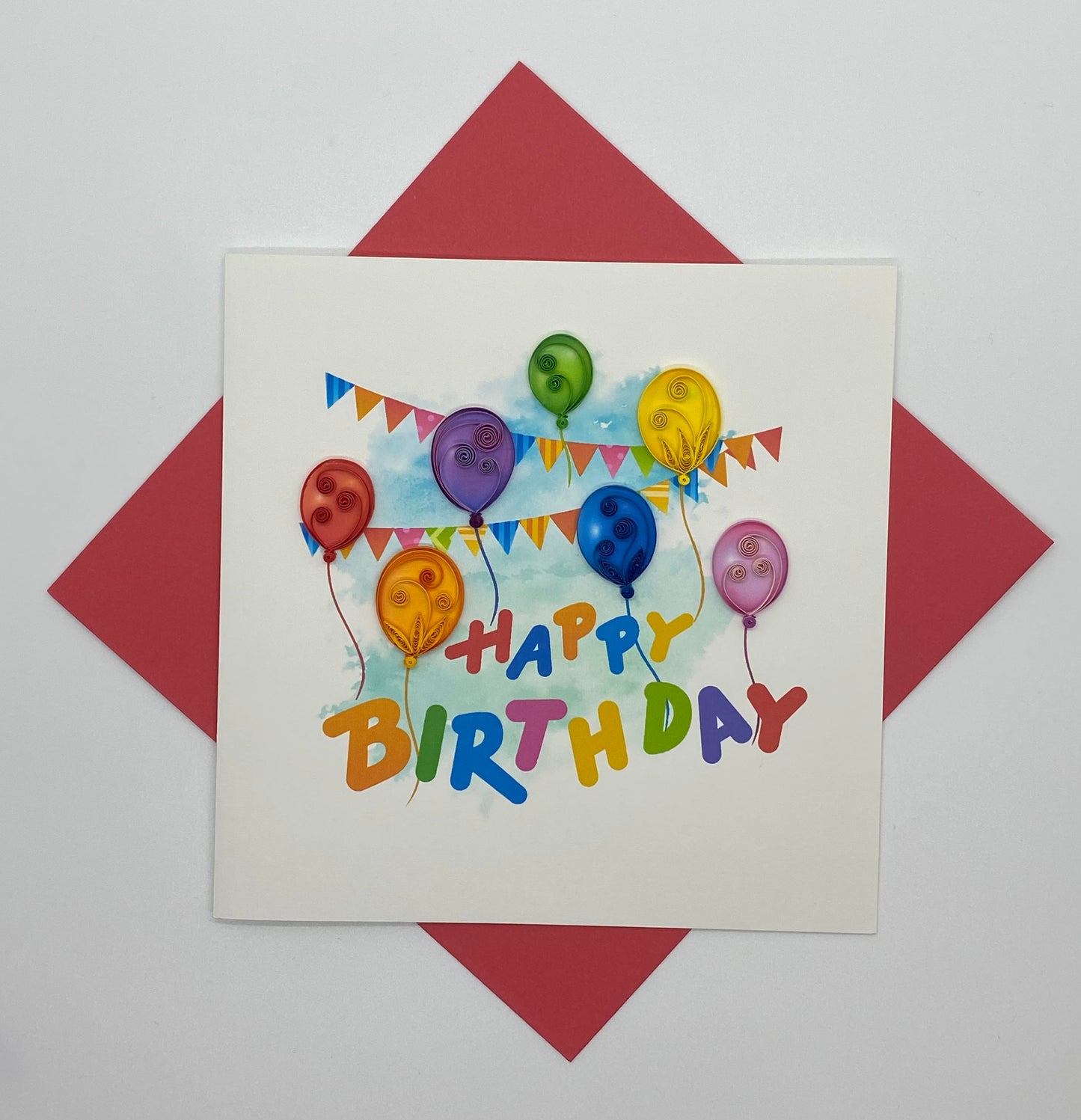 Hand Quilled Greeting Card Happy Birthday Balloons #10536