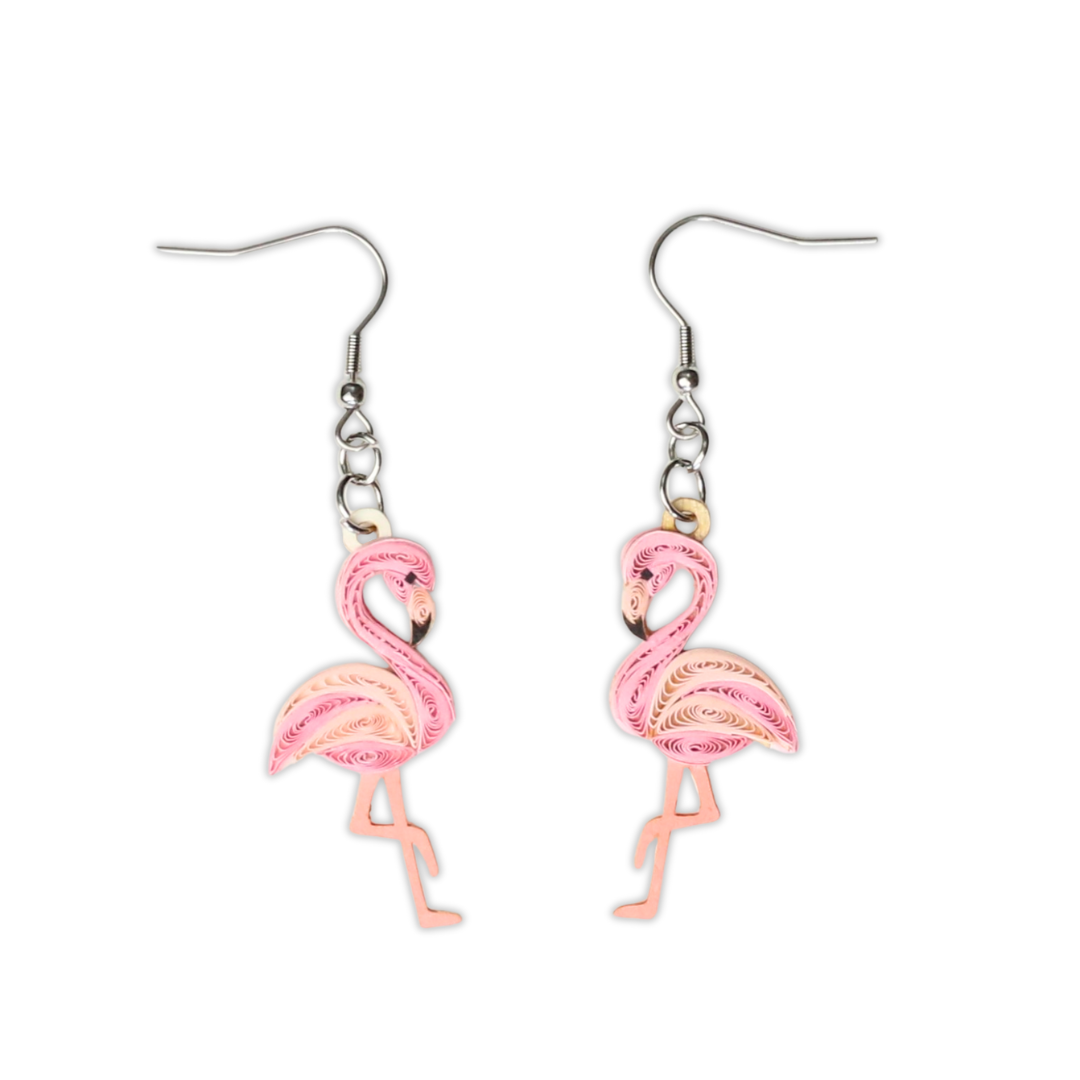 Hand Quilled Flamingo Earrings #QE12135