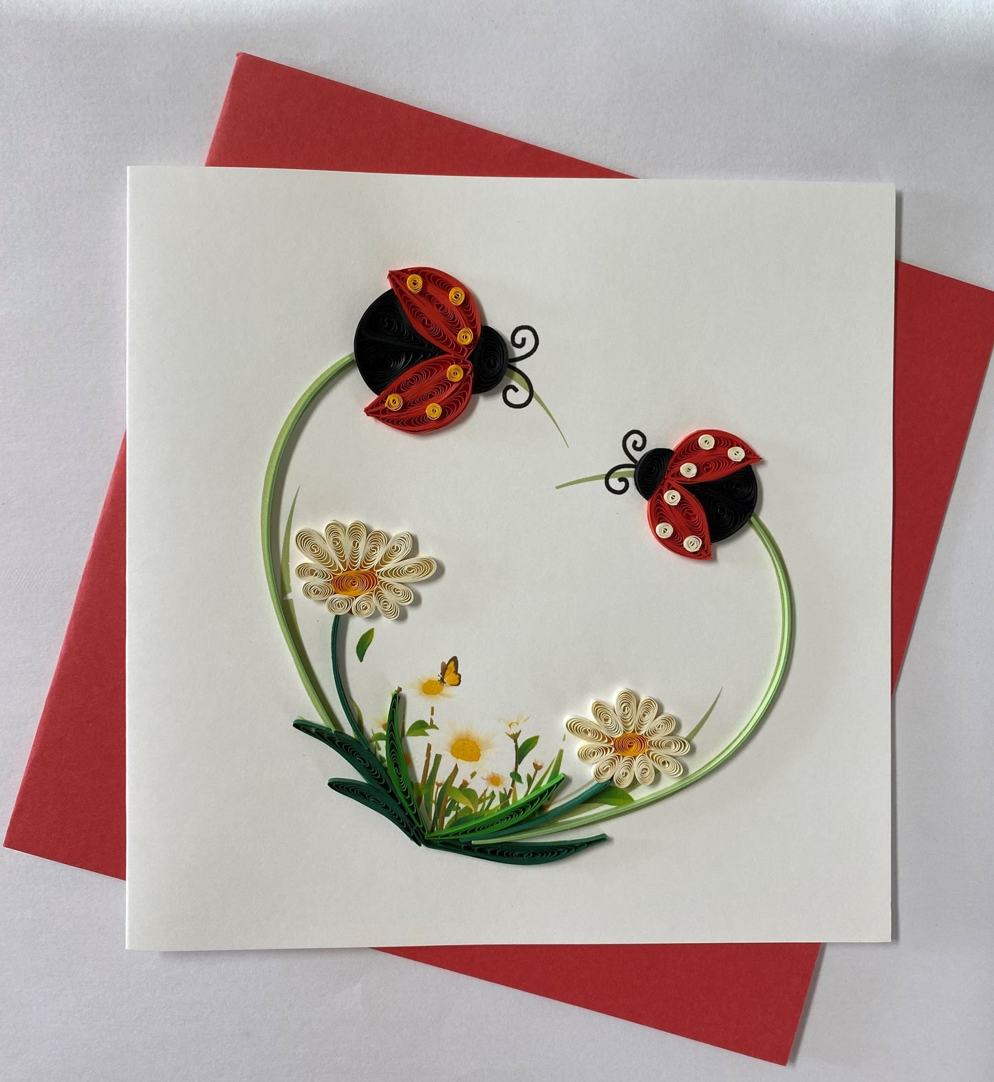 Hand Quilled Greeting Card Lady Bugs #10947