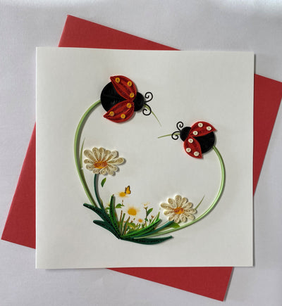 Hand Quilled Greeting Card Lady Bugs #10947
