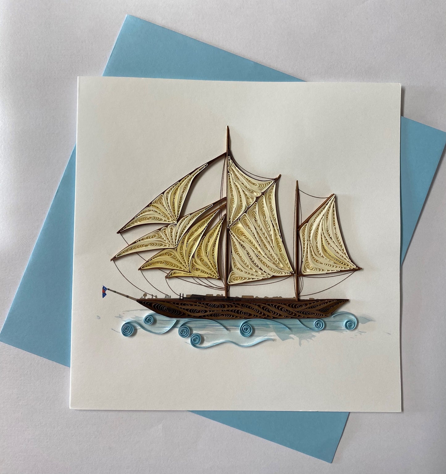 Hand Quilled Greeting Card Ship #10952