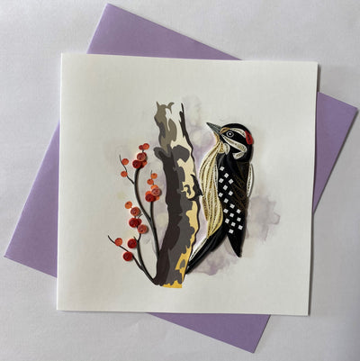 Hand Quilled Greeting Card Downey Woodpecker #10954
