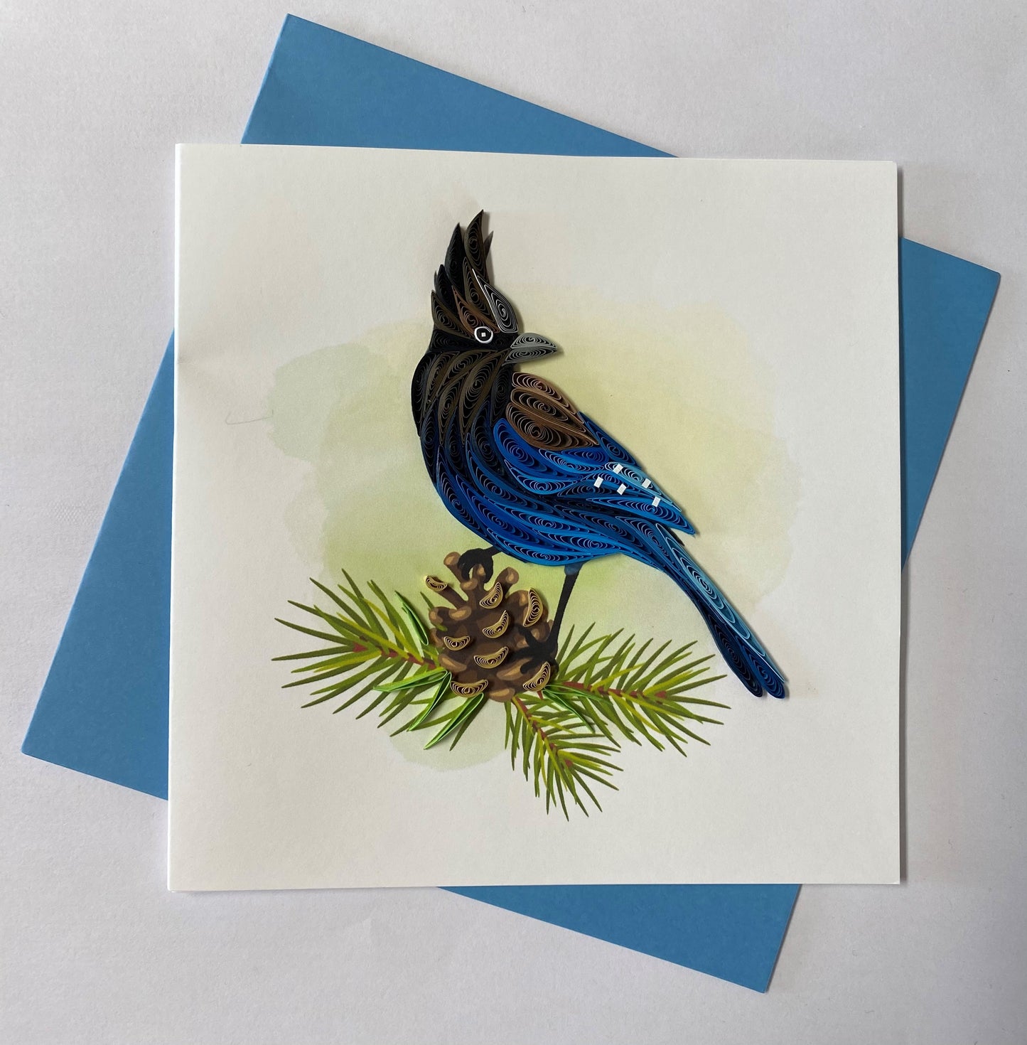 Hand Quilled Greeting Card Stellars Jay #10955