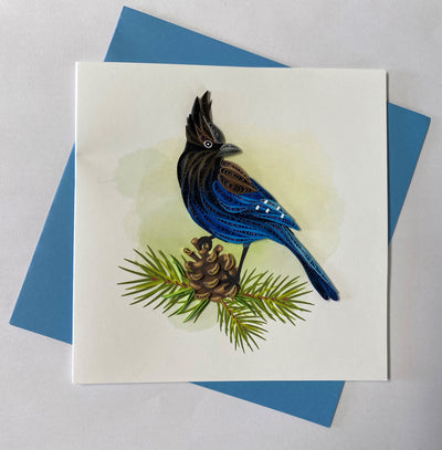 Hand Quilled Greeting Card Stellars Jay #10955