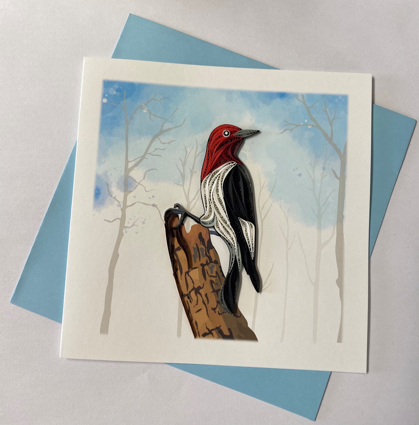 Hand Quilled Greeting Card Red Headed Woodpecker #10957
