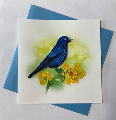 Hand Quilled Greeting Card Indigo Bunting #10958