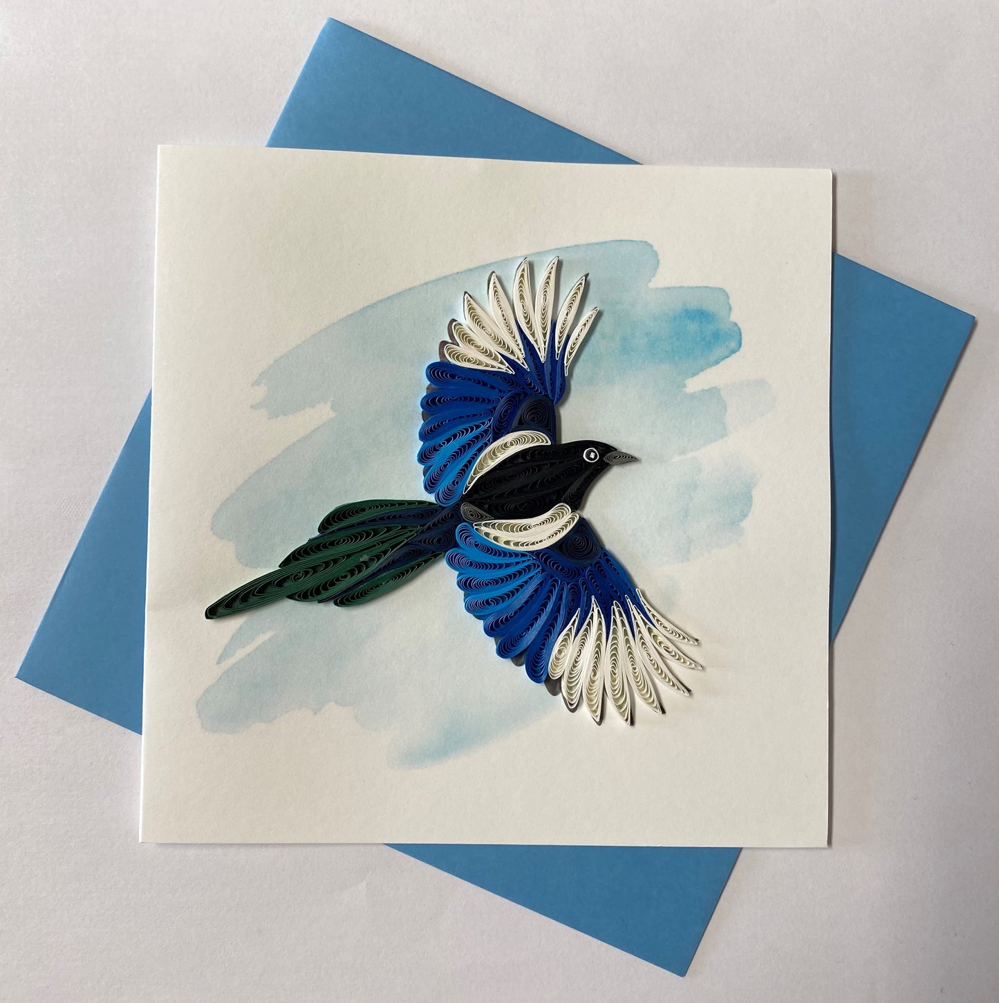 Hand Quilled Greeting Card Magpie #10963