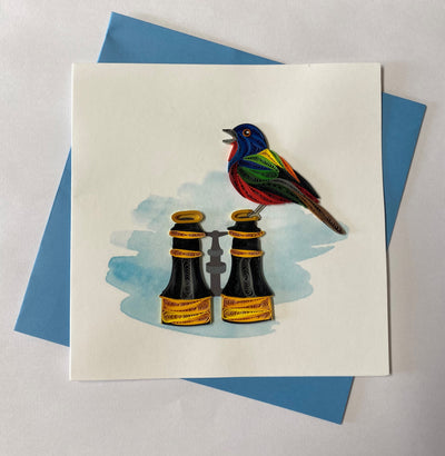 Hand Quilled Greeting Card Bird Watcher #10967