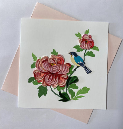 Hand Quilled Greeting Card Peony #10969