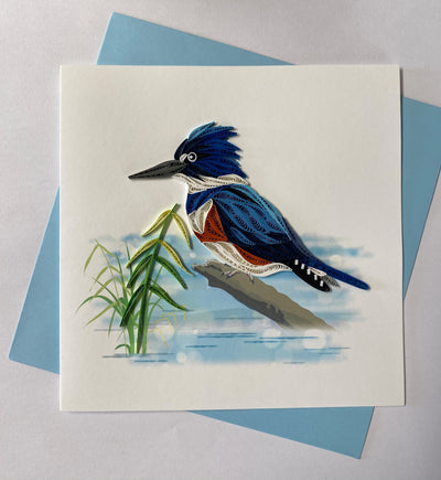 Hand Quilled Greeting Card Belted King Fisher #10989