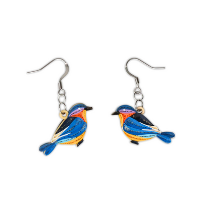 Hand Quilled Blue Bird Earrings #QE12143
