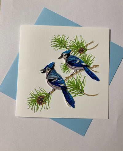 Hand Quilled Greeting Card Blue Jay #11023