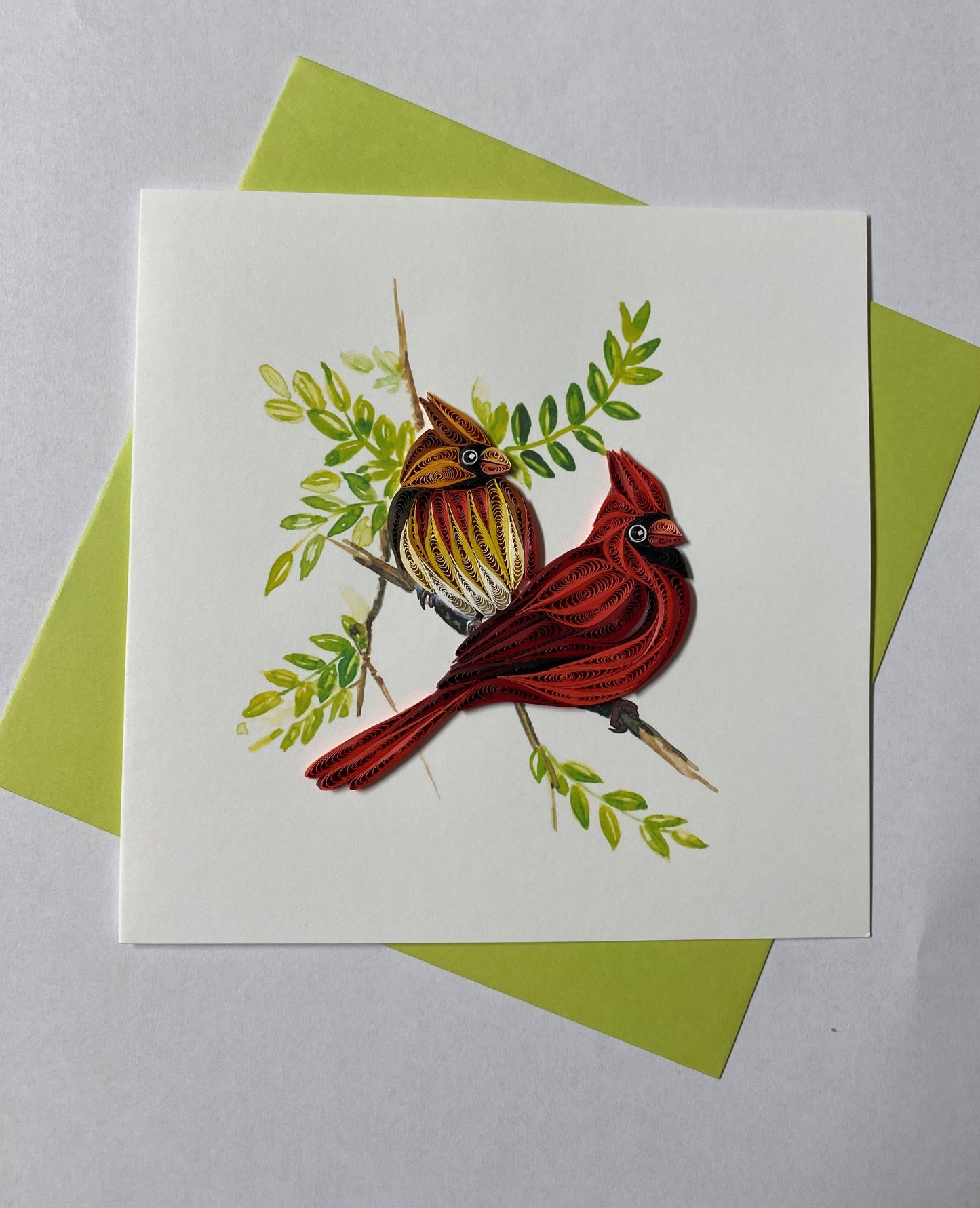 Hand Quilled Greeting Card Cardinal Pair #11024