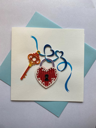 Hand Quilled Greeting Card Key to Heart #11025