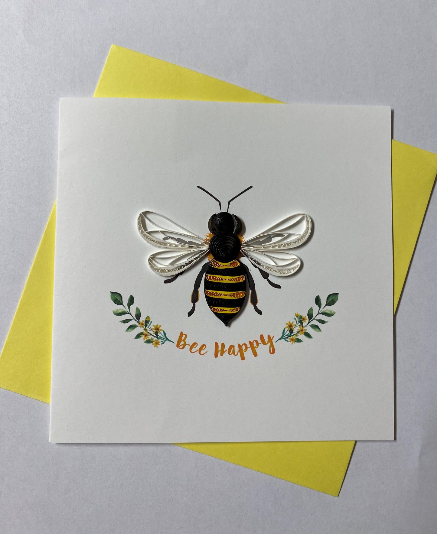 Hand Quilled Greeting Card Bee Happy #11026