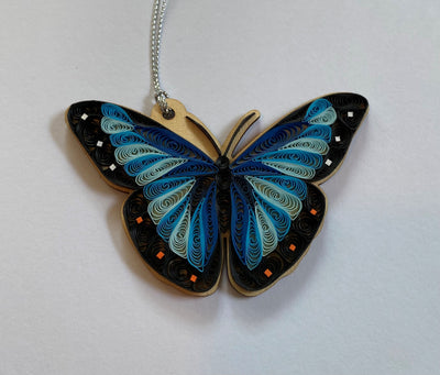 Hand Quilled Blue Morpho Ornament #QO11039