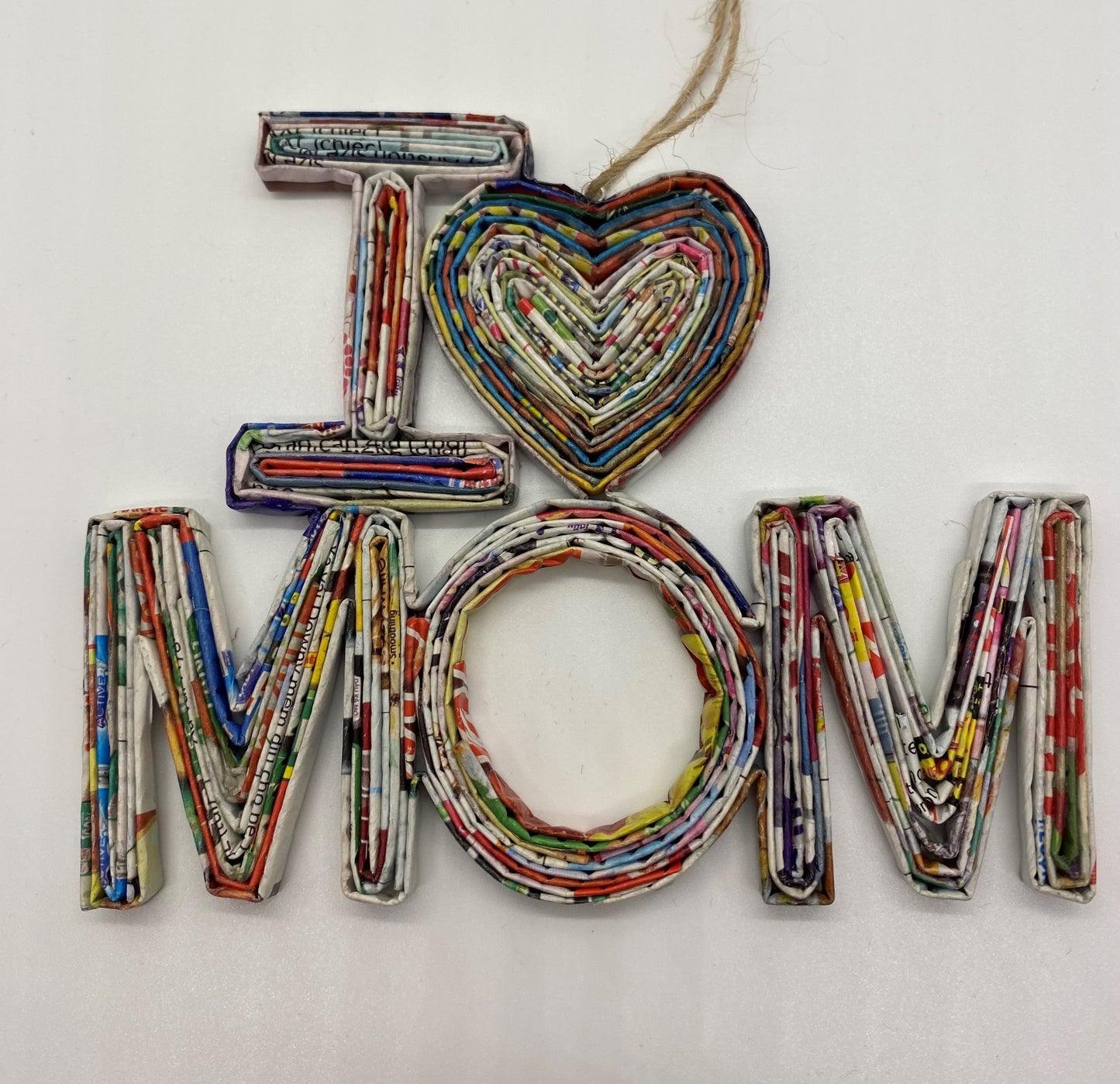Hand Quilled Recycled Magazine I LOVE MOM Ornament #QO11072