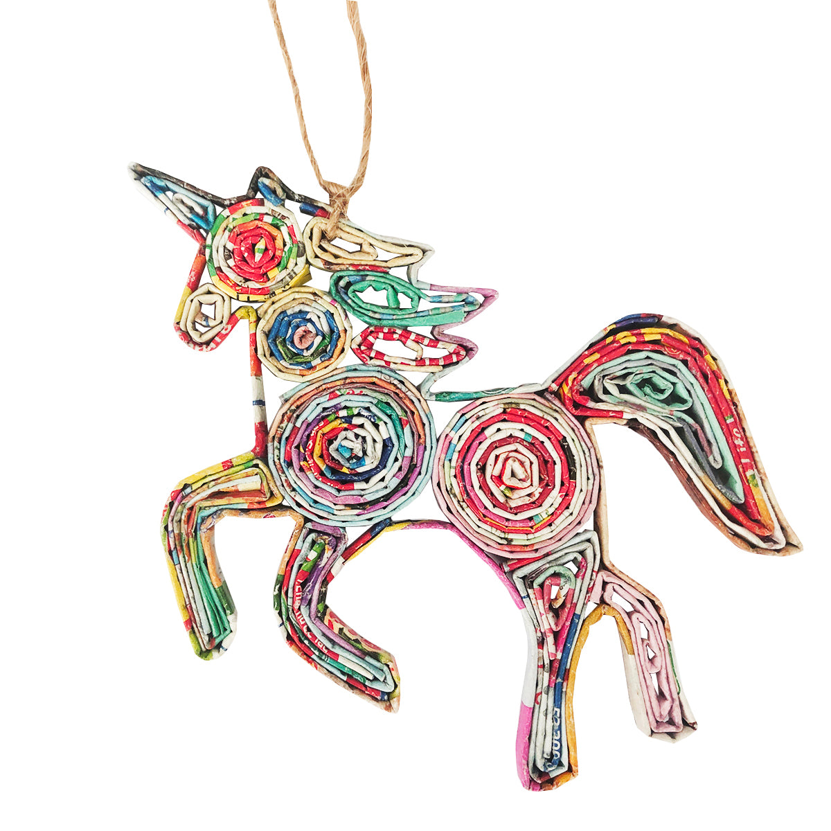 Hand Quilled Recycled Magazine Unicorn Ornament #QO11077