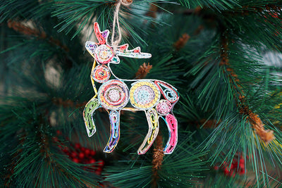 Hand Quilled Recycled Magazine Reindeer Ornament #QO11078