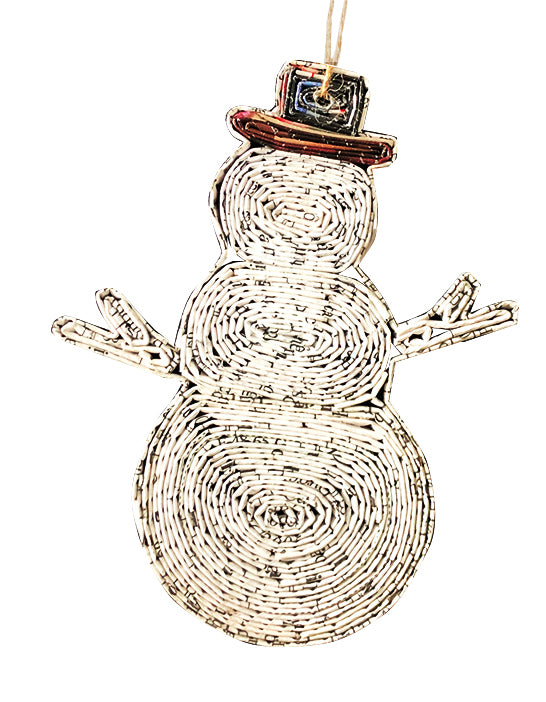 Hand Quilled Recycled Magazine Snowman Ornament #QO11080
