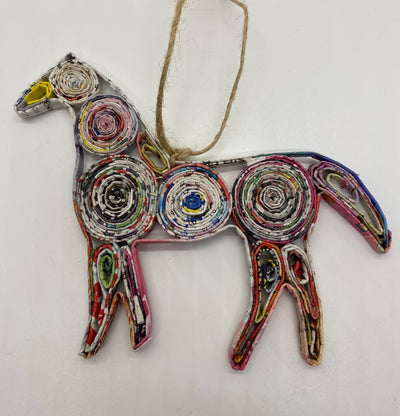 Hand Quilled Recycled Magazine Horse Ornament #QO11084