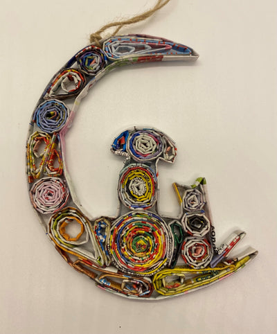 Hand Quilled Recycled Magazine Dog/Cat Crescent Moon Ornament #QO11086