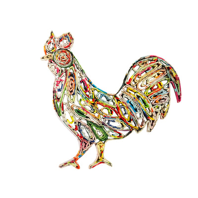 Hand Quilled Recycled Magazine Rooster Ornament #11094
