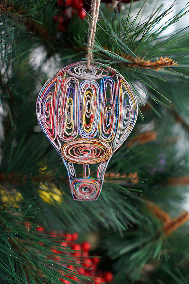 Hand Quilled Recycled Magazine Hot Air Balloon Ornament #QO11097