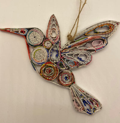 Hand Quilled Recycled Magazine Hummingbird Ornament #QO11103