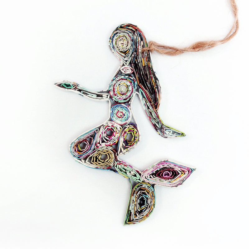 Hand Quilled Recycled Magazine Upright Mermaid Ornament #QO11112