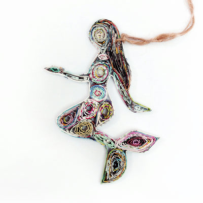 Hand Quilled Recycled Magazine Upright Mermaid Ornament #QO11112