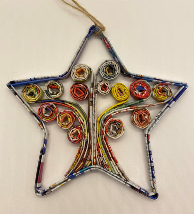 Hand Quilled Recycled Magazine Star Tree of Life Ornament #QO11113