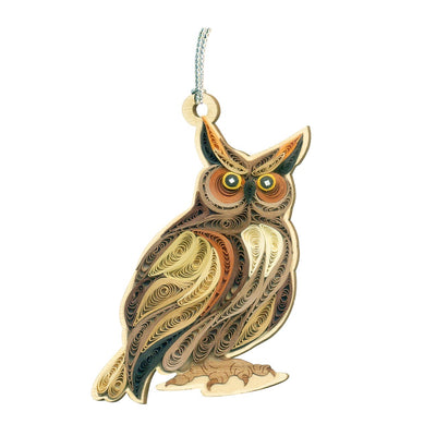 Hand Quilled Great Horned Owl Ornament #QO11178