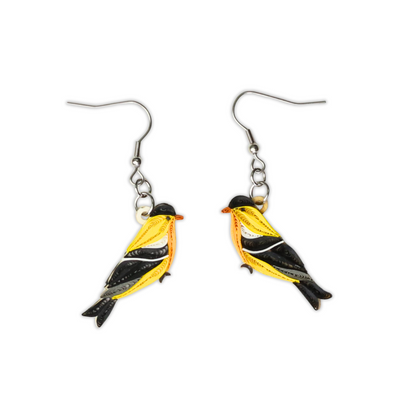 Hand Quilled Gold Finch Earrings #QE12129