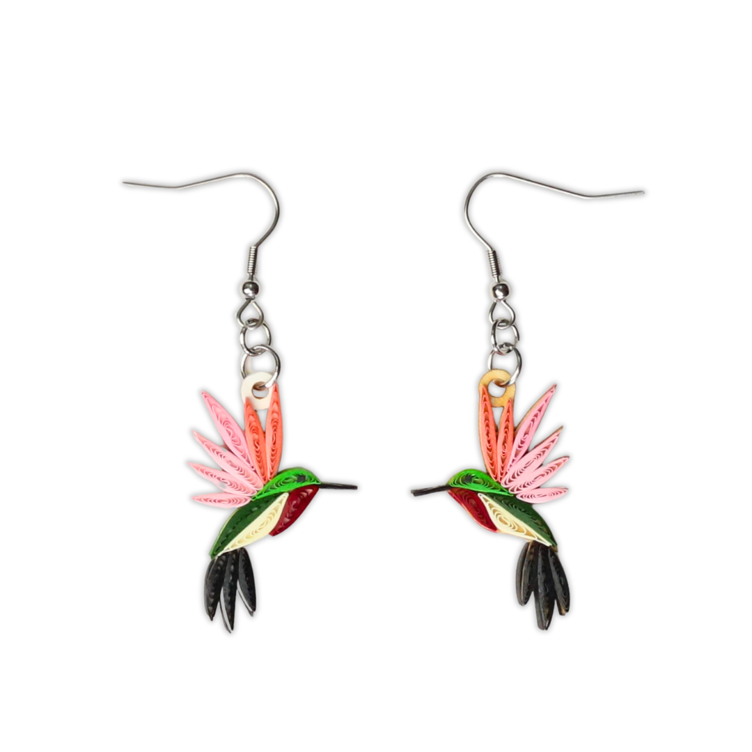 Hand Quilled Hummingbird Earrings #QE12137