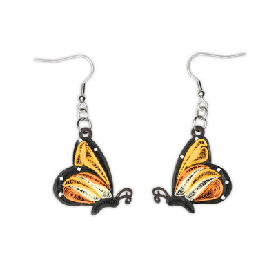 Hand Quilled Monarch Butterfly Earrings #QE12138