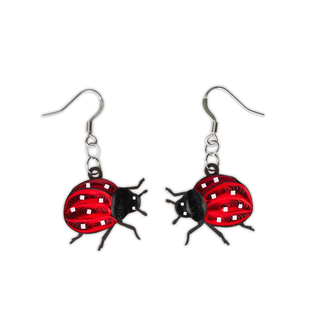 Hand Quilled Lady Bug Earrings #QE12140