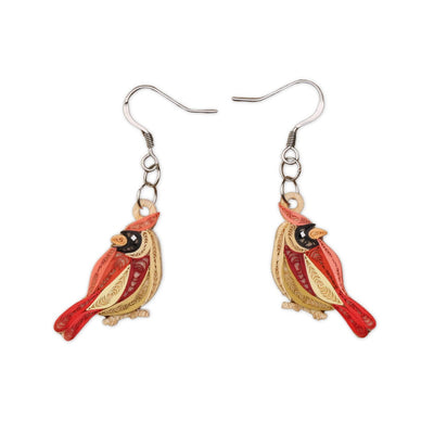 Hand Quilled  Female Cardinal Earrings #QE12169