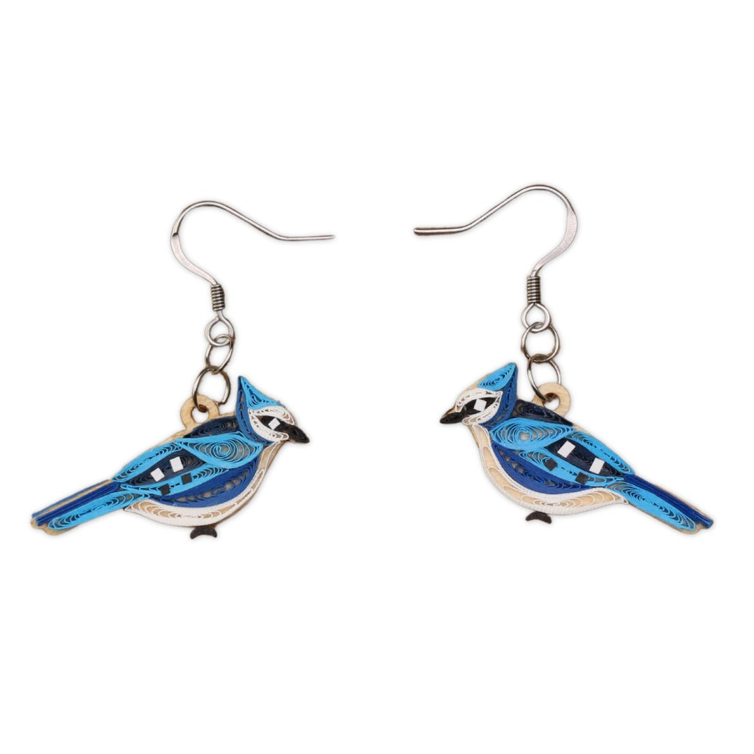 Hand Quilled Blue Jay Earrings #QE12167