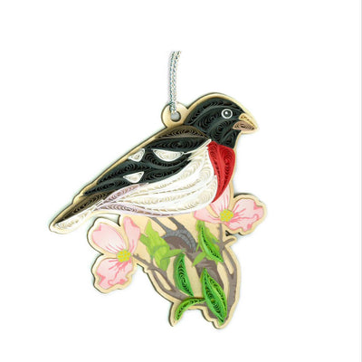 Hand Quilled Rose Breasted Grosbeak Ornament #QO12181