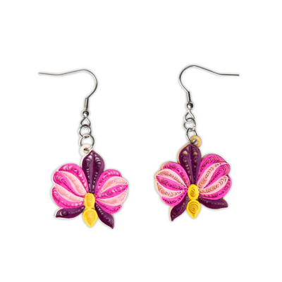 Hand Quilled Phalaenopsis Orchid Earrings #QE12132