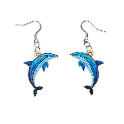 Hand Quilled Dolphin Earrings #QE12139